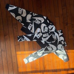 Nike Cropped Sweatshirt & High Waist Leggings with White Swoosh Logo
